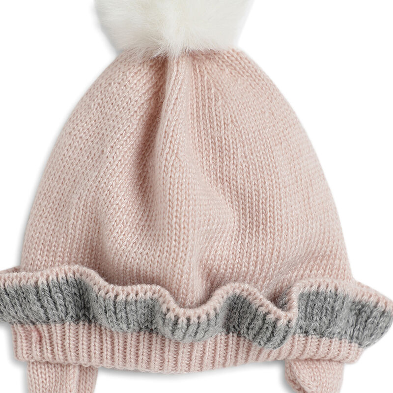 Girls Light Pink Knitted Hat with Scarf image number 4
